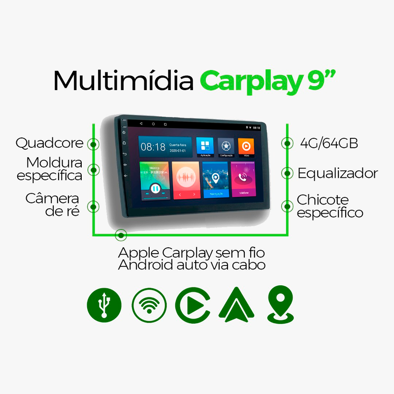 Multimidia VW UP 2014 2015 2016 2017 V2 Carplay 9"-V2 CAR AUDIO-Kitssom